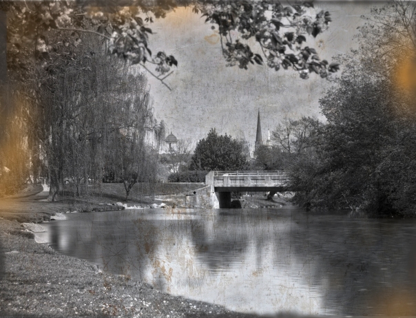 Thanks to Photoshop, this digital photo of Baker Park mimics a beat-up old daguerreotype.